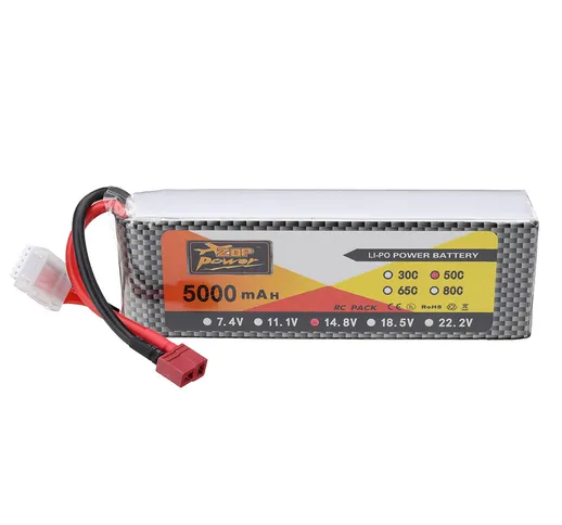 ZOP Power 14.8V 5000mAh 50C 4S LiPo Batteria T Plug per auto RC