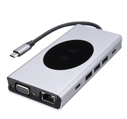 Basix 13 in 1 triplo Display adattatore per docking station hub USB-C con caricatore wirel...