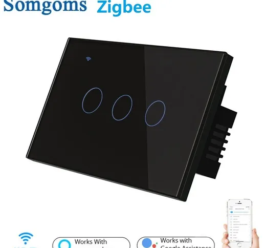 Somgoms Tuya 3Gang 1/2 Way US WiFi ZB Smart Lights Wall Touch Switch APP Voice remoto Cont...