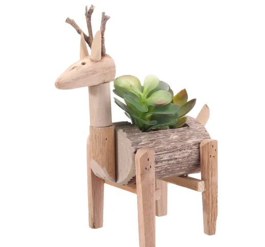 Mini pianta in vaso in legno a forma di cervo Arredamento per la casa Vasi da fiori Soggio...