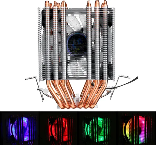 Raffreddatore CPU LED RGB 6 Heatpipes Ventola di raffreddamento a 4 pin per Intel 1155/115...