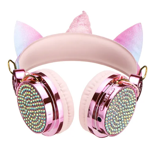 Bakeey Cute Unicorn Bluetooth 5.0 Over-Ear cuffia Cuffie stereo per bambini senza fili per...
