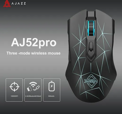 AJAZZ AJ52PRO Mouse da gioco cablato Sensore Triple Mode 2.4G + Bluetooth Mouse Ricaricabi...