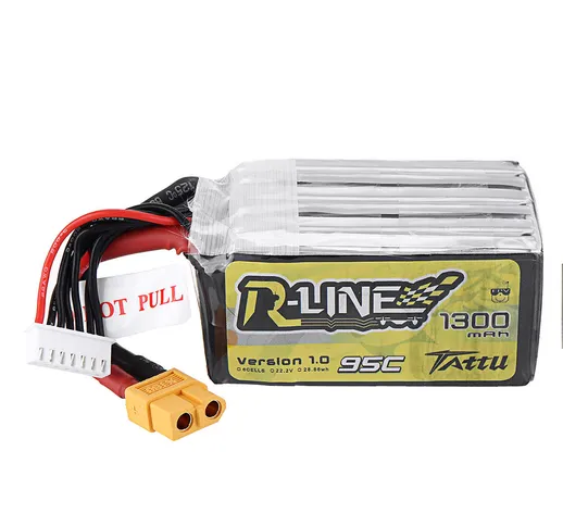 TATTU R-LINE Versione 1.0 22.2V 1300mAh 95C 6S Lipo Batteria XT60 Plug per RC Racing Drone