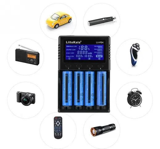 Travel LCD Smart Batteria Caricabatterie per 21700 20700 26650 18650 RCR123a AA AAA / Auto