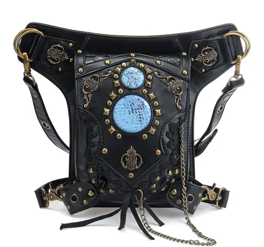 Vita da moto Steampunk Borsa PU Borsa in pelle a spalla gotica stile vittoriano retrò