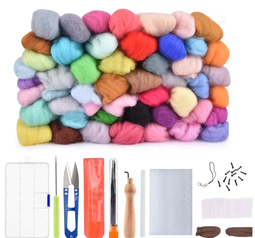 50 colori fai-da-te in lana kit di aghi Set di strumenti Set di aghi fatti a mano in feltr...