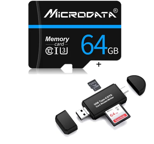 Scheda di memoria TF ad alta velocità Classe 10 MicroData 64GB con adattatore scheda fotog...