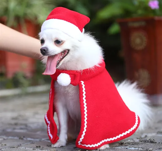 Pet Christmas Dress Pet Dog Cat Inverno Cappello caldo Mantello Costume Set Abbigliamento...
