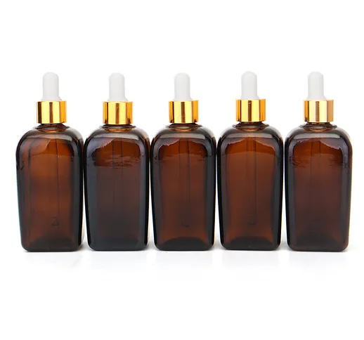 5Pcs Bottiglie di profumo di pipetta di vetro ambrato essenziale Olio bottiglia di toner b...