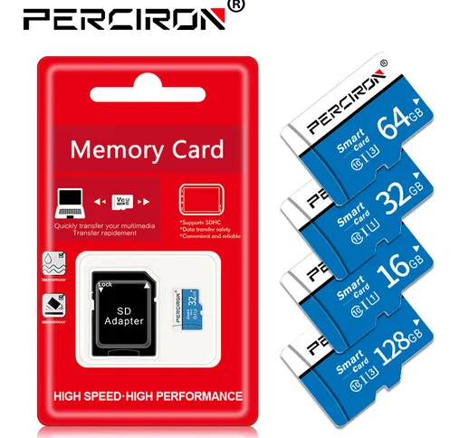 Perciron 16GB 32FB 64GB 128 GB 256 GB Classe 10 Scheda di memoria micro SD TF ad alta velo...