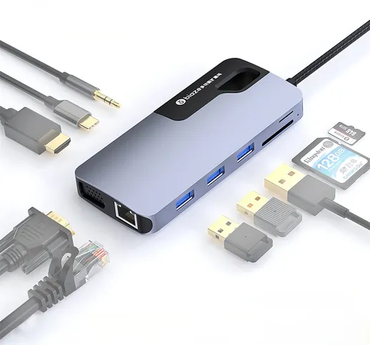 Biaze KZ11 10-in-1 Type-C Docking Station USB-C a HDMI compatibile Convertitore 4K VGA Hub...