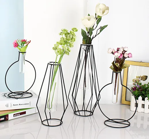 Flower Vase Holder Plant Display con supporto in ferro e tubo di vetro per decorazioni di...