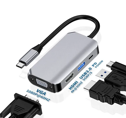 Bakeey 4 in 1 Type-C Hub Docking Station Adapter con USB 3.0 / Caricatore rapido PD / HDMI...