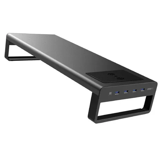 Supporto per monitor in alluminio 4 porte Hub USB 3.0 Ricarica wireless Computer Riser Bas...