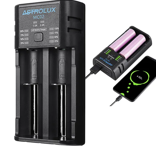 Astrolux® MC02 Caricatore USB 2 in1 Mini Batteria Caricatore portatile per cellulare Power...
