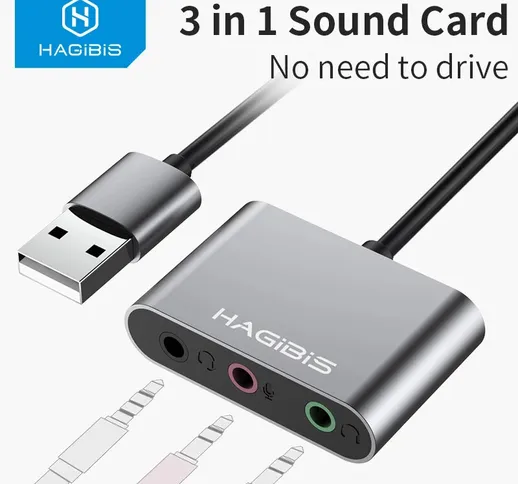HAGIBIS Convertitore scheda audio esterna Adattatore USB splitter audio a 3 porte per cuff...