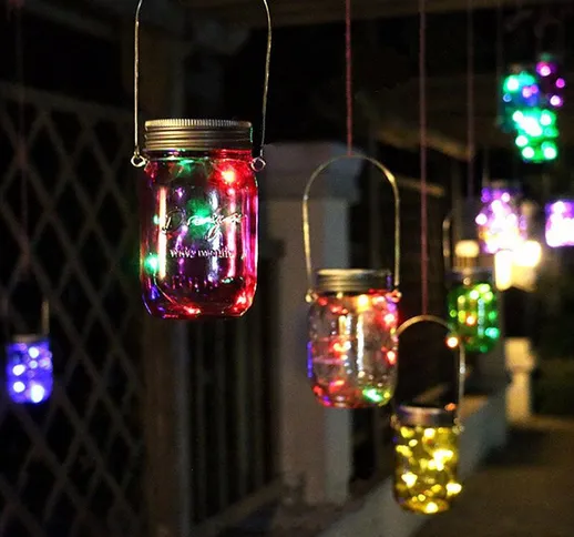 Luce natalizia solare Power Hanging Glass Vaso lampada 8 LED Beads Garden Courtyard Landsc...