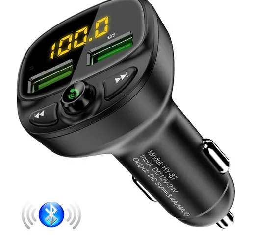Floveme bluetooth V5.0 Trasmettitore FM Dual USB-A Caricabatteria da auto LED Digitale Dis...