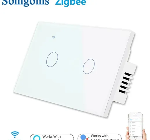 Somgoms Tuya 2Gang 1/2 Way US WiFi ZB Smart Lights Wall Touch Switch APP Voice remoto Cont...