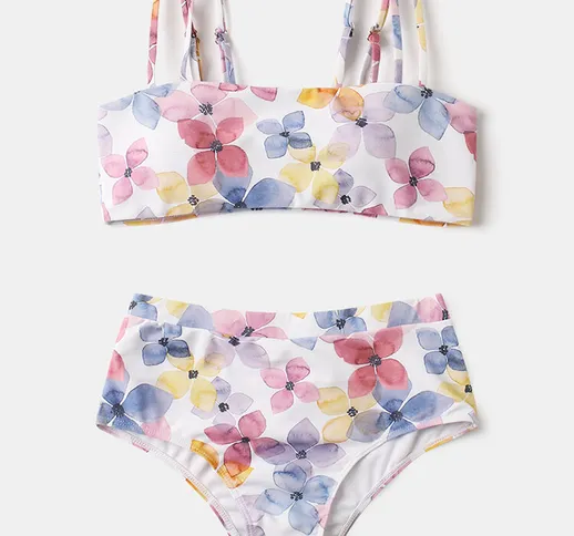 Costumi da bagno da spiaggia bikini a vita alta con stampa floreale senza spalline