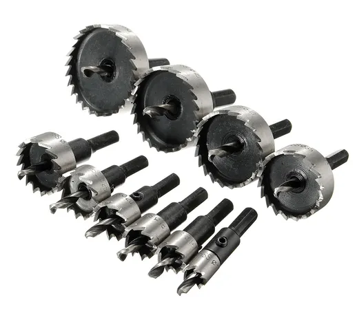 10pcs 12/16/18/20/25/30/35/40/45 / 50mm HSS Hole Saw Cutter Set 12-50mm Metallo Lega di le...