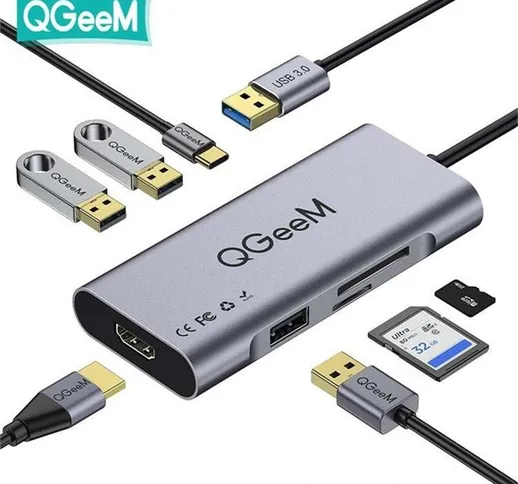 QGeeM 7-in-1 adattatore docking station HUB USB 3.0 con alimentazione 1 * USB C PD (100 W)...