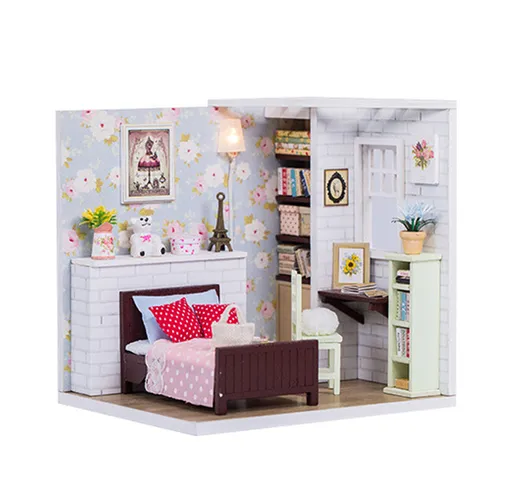 Mini casa delle bambole fai-da-te Princess Girls House Kit di mobili in legno Casa in mini...