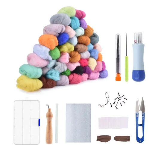 50 colori fai-da-te in lana kit di aghi Set di strumenti Set di aghi fatti a mano in feltr...