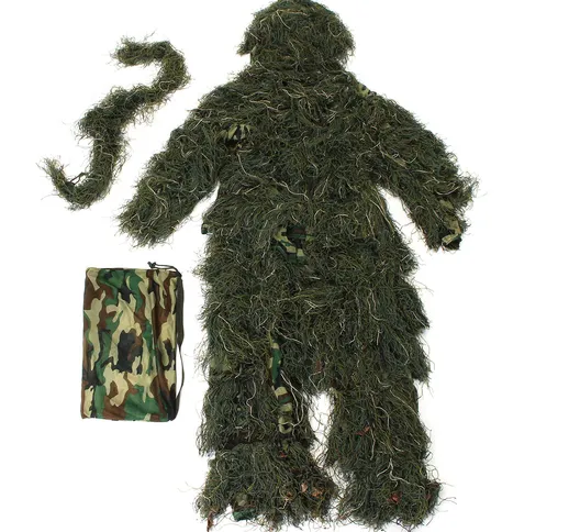 Ghillie Suit Camo 3D Woodland Camouflage Forest Hunting Hide campeggio Abbigliamento 5 pez...