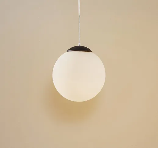  Lampada sospensione Ball, vetro opale/cromo, Ø30cm
