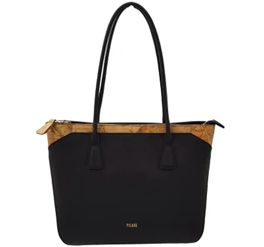 ALVIERO MARTINI Borsa Nera a Spalla in Saffiano e Tessuto Geo Donna Colore Nero 34x29x13 c...