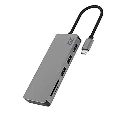 Green Cell® USB-C HUB Adattatore 7 in 1 (USB C, USB 3.0, 2xUSB 2.0, HDMI 4K, microSD, SD)...