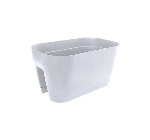 vasar Vaso Ovale da ringhiera in plastica con sottovaso MOD. Orlando Bianco cm 45