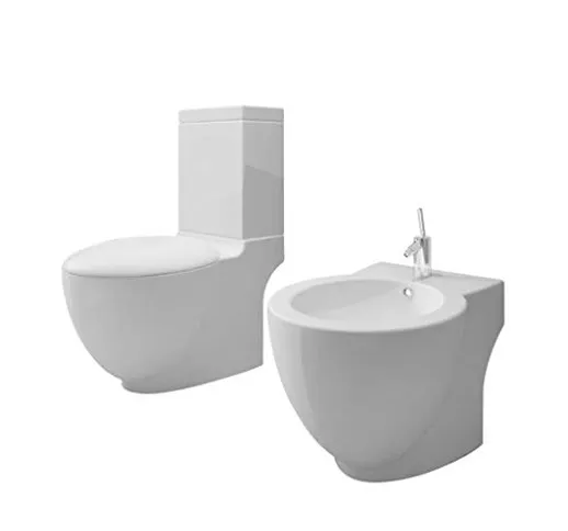vidaXL Sanitari da Bagno Set WC e Bidè in Ceramica Bianco Vaso Water e Bidet
