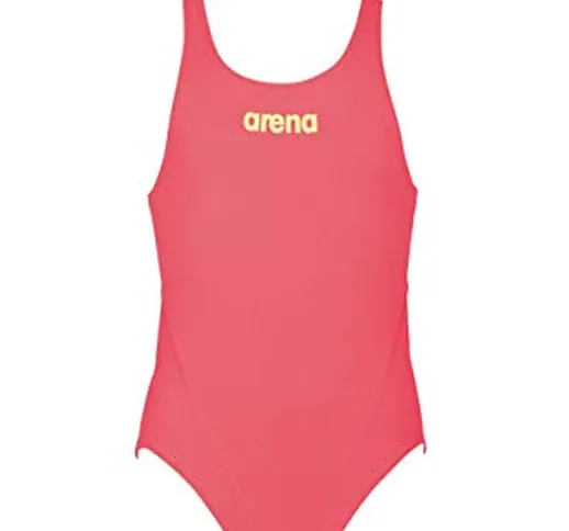 ARENA G Solid Swim Jr, Costume Tech da Allenamento Bambine e Ragazze, Fluo Rosso/Soft Gree...