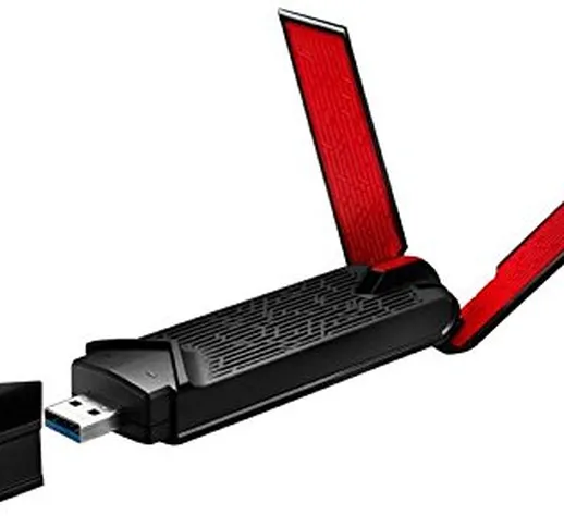 Asus USB-AC68 Adattatore USB 3.0 WiFi AC1900 Dual Band 1300+600Mbps con 2 antenne (una est...