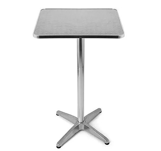 BAKAJI Tavolino In Alluminio Per Esterno 60 x 60 cm Con Altezza Regolabile 70/110 cm Tavol...