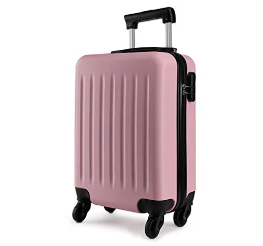 KONO Trolley Bagaglio a Mano Rigidi e Leggero in ABS Valigia con 4 Ruote 48cm, 27L (Rosa)