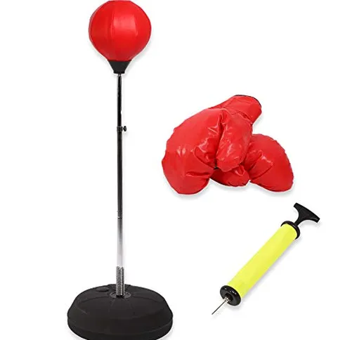 Sacchetto di Boxe, Punching Ball con Guantoni Boxe Pompa per Allenamento Kit di Peso Veloc...