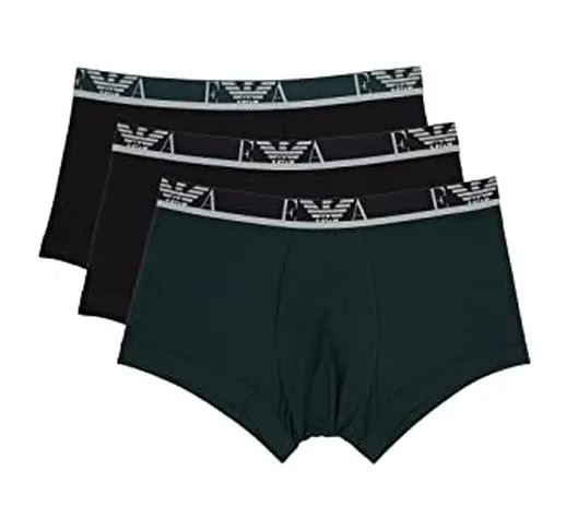 Emporio Armani 3-Pack Trunk Monogram, Biancheria Intima, Uomo, Nero/Verde (Scarab), XL