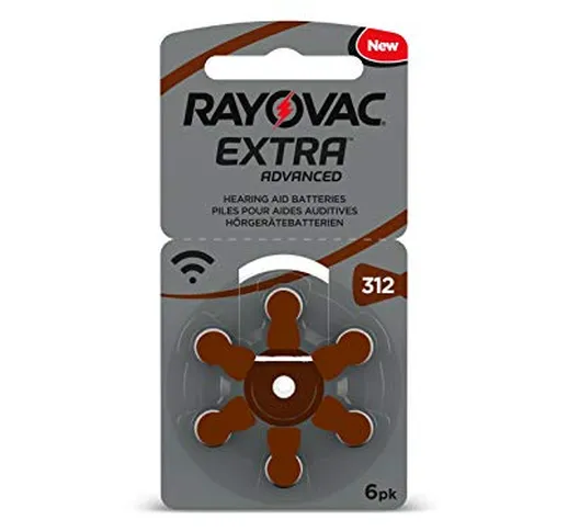 6 batterie per apparecchi acustici RAYOVAC Extra Advanced con tecnologia Active Core 312.