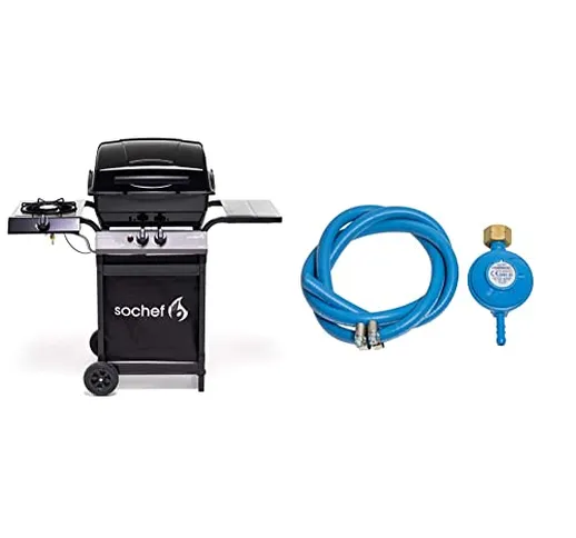 sochef Pipepito Barbecue a Gas, Nero & Campingaz Kit, Tubo, Fascette per Bombole Attacco I...