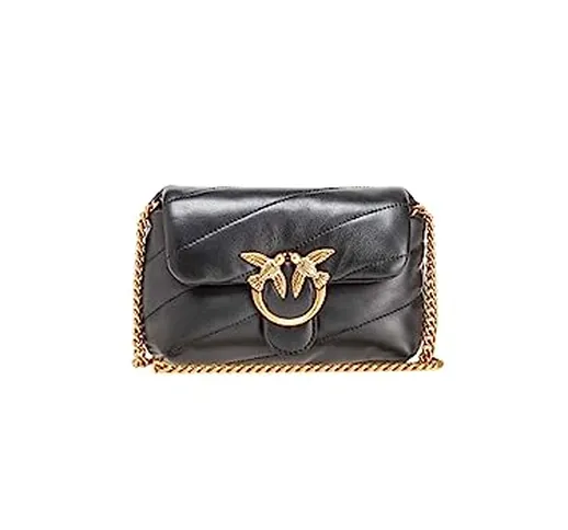 Pinko Love Baby Puff C Sheep Nappa, Borsa Donna, Z99Q Nero-Antique Gold, U