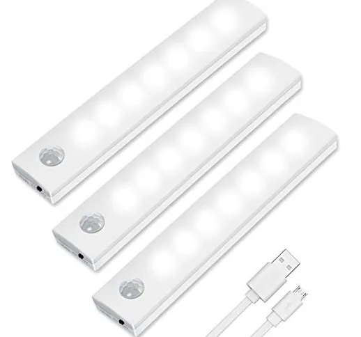 Vicloon Luce per Armadio, 3Pcs Lampada Guardaroba LED con Sensore di Movimento, Batteria R...