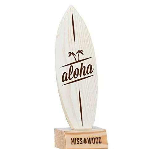 Miss Woody Wood Board – Mini tavola da Surf di Legno, con Supporto con Motivo Aloha, Color...