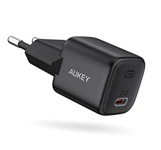 AUKEY USB-C Caricatore da 18W con Power Delivery 3.0, Caricabatterie da Parete USB Compatt...