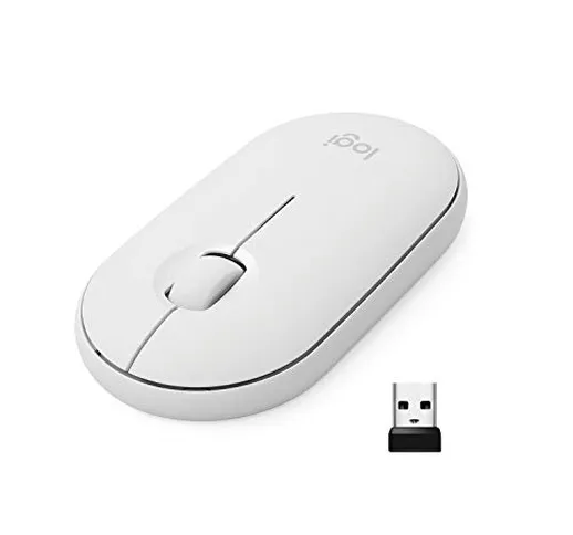 Logitech Pebble Mouse Wireless, Bluetooth o 2,4 GHz con Mini Ricevitore USB, Silenzioso, M...