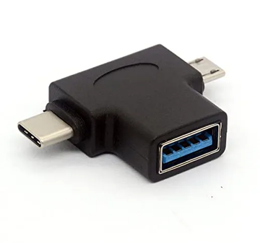 Adattatore USB 3.0 da femmina a micro USB 5 pin maschio e tipo C (USB C) Connettore 2 in 1...