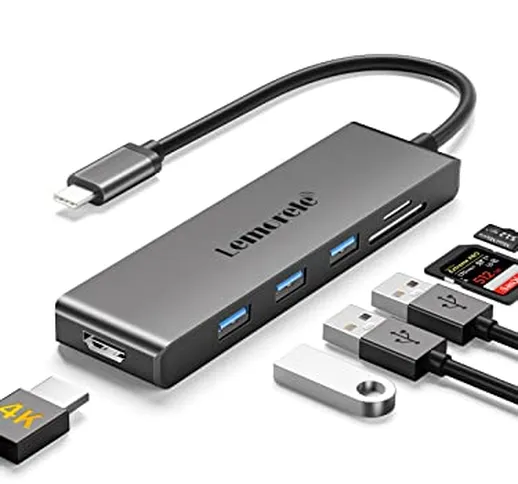 Lemorele Hub USB C HDMI 4K - 6 in 1, Spazio Alluminio Adattatore USB C Hub con 3 USB 3.0,...